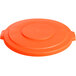 An orange plastic lid for a round container with a circle.