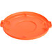 An orange plastic lid for a Carlisle Bronco trash can.