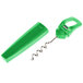 A green Franmara Traveler's Lime plastic corkscrew and bottle opener with a knife.