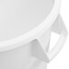 A close-up of a Carlisle white bucket with handles.
