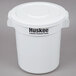 A white plastic Continental Huskee trash can with a white lid.