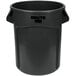 A black Rubbermaid Brute trash can with lid.
