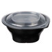 A black Fabri-Kal plastic container with a clear lid.