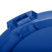 A close-up of a blue Carlisle Bronco trash can lid.