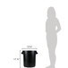 A woman standing next to a black Rubbermaid BRUTE trash can with handles.