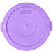 A purple plastic Carlisle Bronco lid for a round trash can.