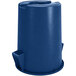 A blue Carlisle Bronco 55 gallon plastic trash can with a lid.