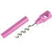 A Franmara Baby Pink plastic corkscrew with a silver spiral and metal handle.