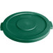 A green plastic disc for a Carlisle Bronco trash can with a white background.
