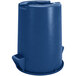 A blue plastic Carlisle Bronco 32 gallon round trash can with a lid.