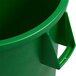 A Carlisle green plastic bin with a handle.