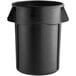 A black Rubbermaid BRUTE trash can with a lid.