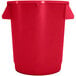 A red plastic Carlisle Bronco trash can with handles.