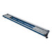 A long blue rectangular display light with a blue and silver frame.