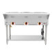 An APW Wyott stainless steel stationary steam table with sealed wells that holds three pans on a counter.