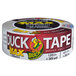 A roll of white Duck Tape with a red and white label.
