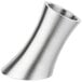 A close-up of a stainless steel cylinder with a curved neck.