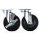 A pair of Vulcan swivel casters with black rubber wheels.