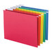 A box of 25 Smead letter size hanging file folders in assorted colors.