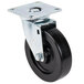 A Vulcan swivel plate caster with a black and silver metal wheel.