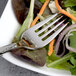 A Chef & Sommelier stainless steel salad fork on a plate of salad.