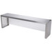 A long rectangular silver bench with clear glass.