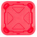 A red Rubbermaid square lid with holes.