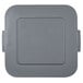 A grey square Rubbermaid lid with two handles.