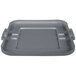 A grey plastic Rubbermaid tray with square handles.