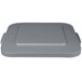 A Rubbermaid grey plastic square lid for a Brute container.