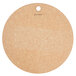 A round brown Richlite wood fiber pizza board with a hole in the center.