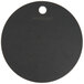 A black round Richlite wood fiber pizza board with a hole in the center.
