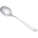An Arcoroc stainless steel soup spoon with a silver handle.