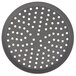An American Metalcraft 12" Super Perforated Hard Coat Anodized Aluminum pizza pan with a grey circle and white dots.