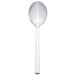 A Libbey Elexa dessert spoon with a white handle on a white background.