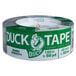 A roll of gray Duck Tape with a green and white logo.