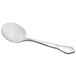 A close-up of a Libbey Lady Astor stainless steel bouillon spoon with a silver handle.