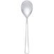 An Arcoroc stainless steel demitasse spoon with a silver handle on a white background.