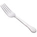 A silver Libbey Lady Astor salad fork with a white background.