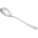 An Arcoroc stainless steel dessert spoon with a silver handle.