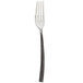 A silver fork with a black wooden handle.