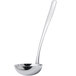 An Arcoroc stainless steel soup ladle with a long silver handle and a silver bowl.