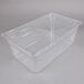 A Carlisle clear plastic food pan with a clear lid.