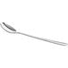 A Choice Dominion stainless steel iced tea spoon with a white handle on a white background.