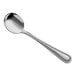 A silver Choice Milton bouillon spoon with a beaded design on the handle.