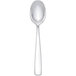 An Arcoroc stainless steel serving spoon with a white handle and silver spoon.