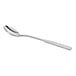 A close-up of a Choice Delmont stainless steel iced tea spoon with a silver handle.