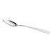 A close-up of a Choice Delmont stainless steel spoon with a silver handle.
