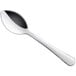 A Choice Windsor stainless steel demitasse spoon with a black handle.
