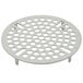 A white metal T&amp;S flat strainer with holes.